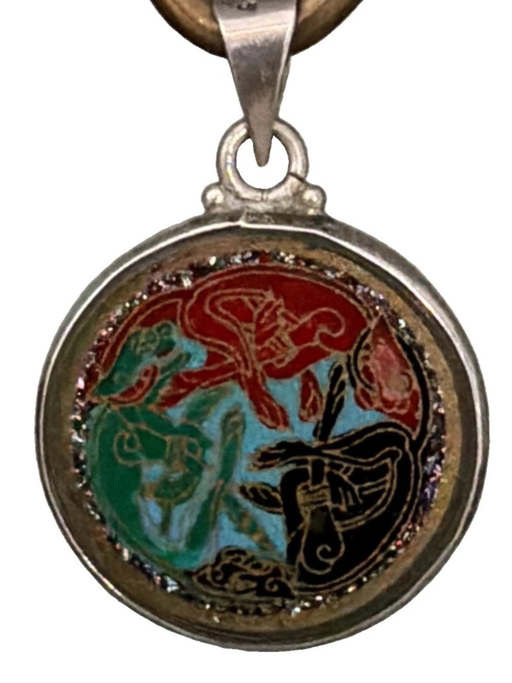 Vintage 925 Sterling Silver Pendant Celtic Three Dogs Enamel Necklace *No Chain